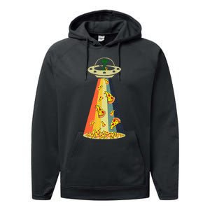 Pizza Ufo Alien Eating Pizza A Ufo Extraterrestrial Performance Fleece Hoodie