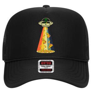 Pizza Ufo Alien Eating Pizza A Ufo Extraterrestrial High Crown Mesh Back Trucker Hat