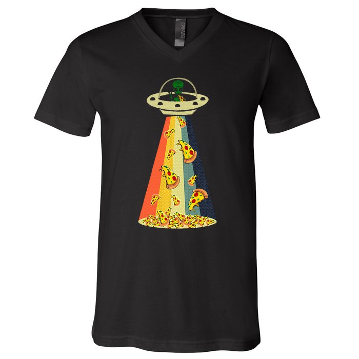 Pizza Ufo Alien Eating Pizza A Ufo Extraterrestrial V-Neck T-Shirt