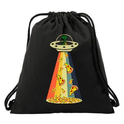 Pizza Ufo Alien Eating Pizza A Ufo Extraterrestrial Drawstring Bag