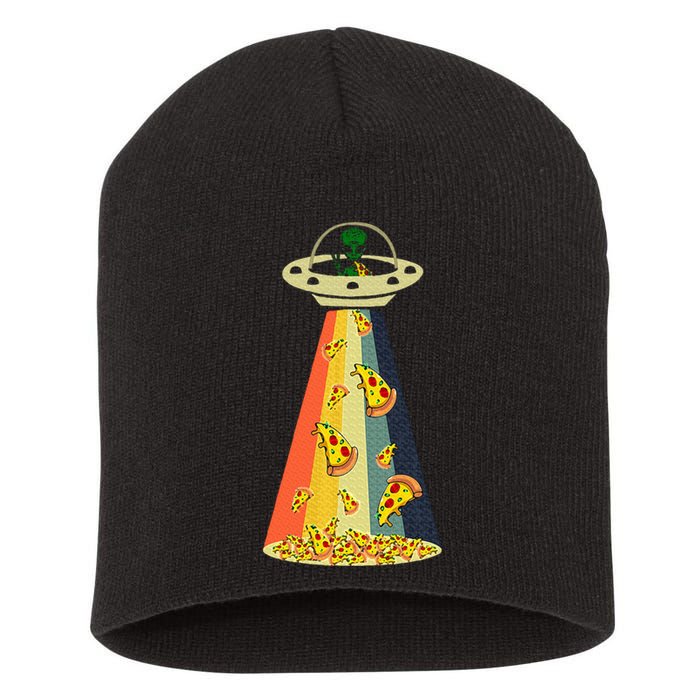 Pizza Ufo Alien Eating Pizza A Ufo Extraterrestrial Short Acrylic Beanie