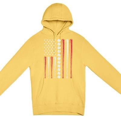 Patriotic US American Baseball Flag Vintage Premium Pullover Hoodie