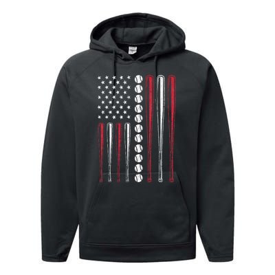 Patriotic US American Baseball Flag Vintage Performance Fleece Hoodie