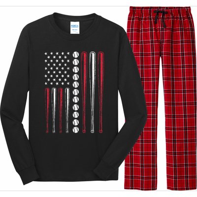 Patriotic US American Baseball Flag Vintage Long Sleeve Pajama Set