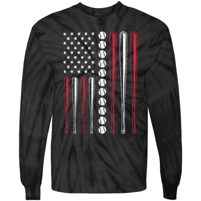 Patriotic US American Baseball Flag Vintage Tie-Dye Long Sleeve Shirt