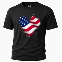 Patriotic Usa American Flag Heart Cooling Performance Crew T-Shirt
