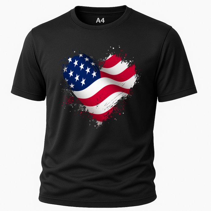 Patriotic Usa American Flag Heart Cooling Performance Crew T-Shirt