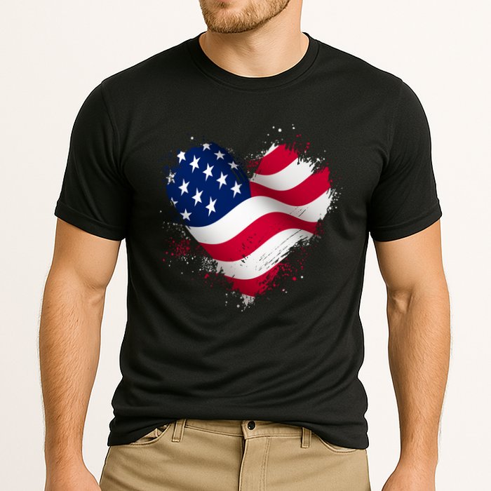 Patriotic Usa American Flag Heart Cooling Performance Crew T-Shirt