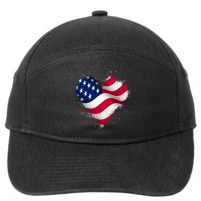 Patriotic Usa American Flag Heart 7-Panel Snapback Hat
