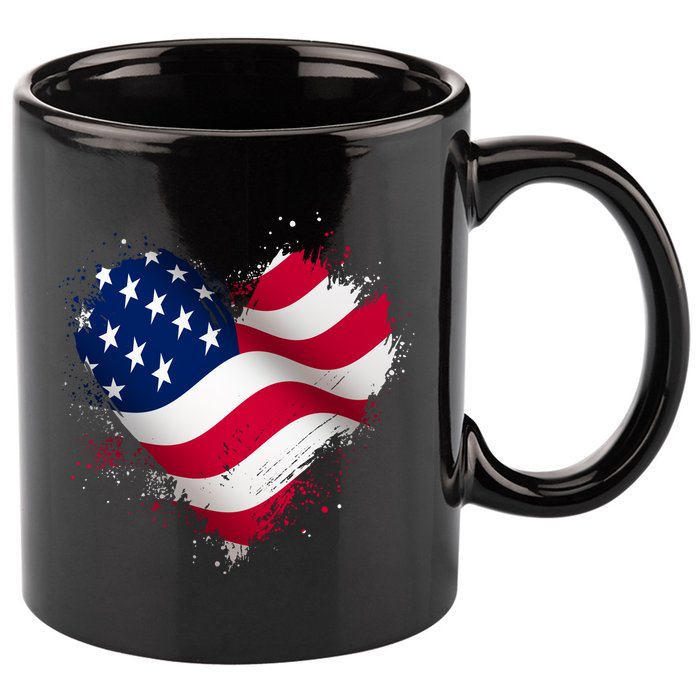 Patriotic Usa American Flag Heart 11oz C Handle Ceramic Mug