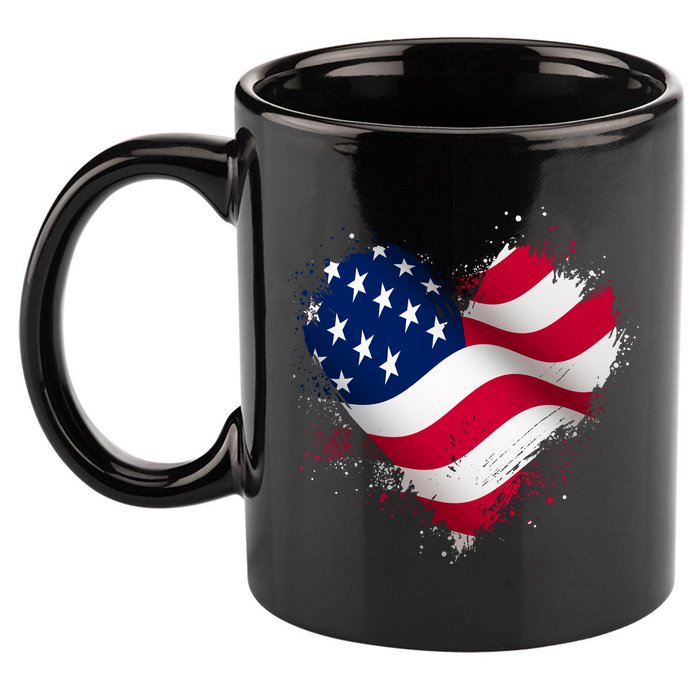 Patriotic Usa American Flag Heart 11oz C Handle Ceramic Mug