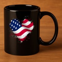 Patriotic Usa American Flag Heart 11oz C Handle Ceramic Mug
