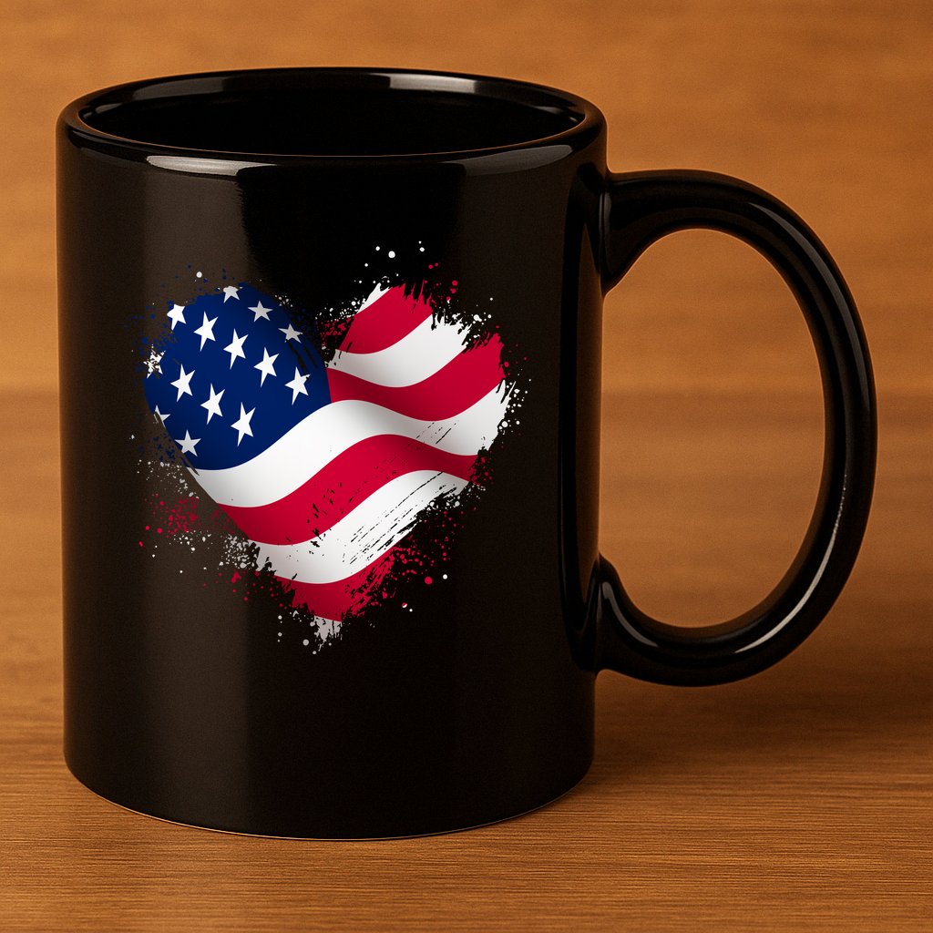 Patriotic Usa American Flag Heart 11oz C Handle Ceramic Mug