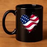 Patriotic Usa American Flag Heart 11oz C Handle Ceramic Mug