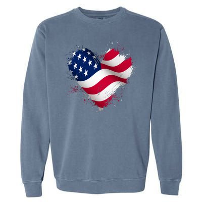 Patriotic Usa American Flag Heart Garment-Dyed Sweatshirt