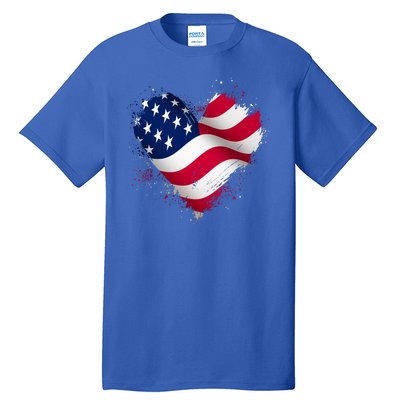 Patriotic Usa American Flag Heart Tall T-Shirt