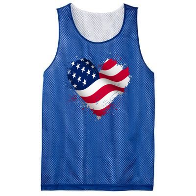 Patriotic Usa American Flag Heart Mesh Reversible Basketball Jersey Tank