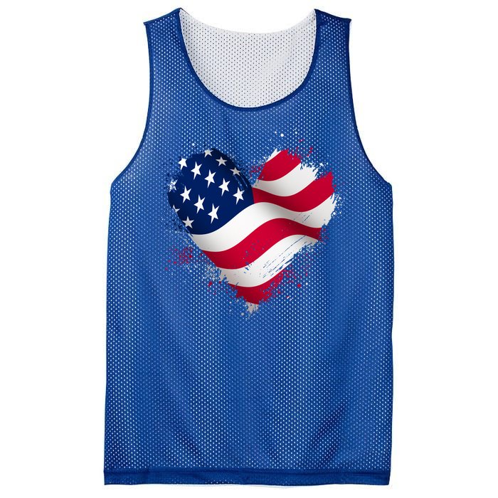 Patriotic Usa American Flag Heart Mesh Reversible Basketball Jersey Tank