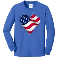 Patriotic Usa American Flag Heart Kids Long Sleeve Shirt