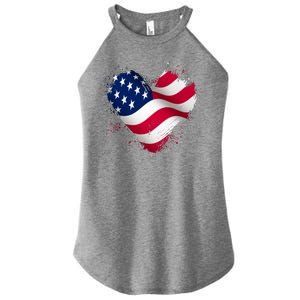 Patriotic Usa American Flag Heart Women's Perfect Tri Rocker Tank