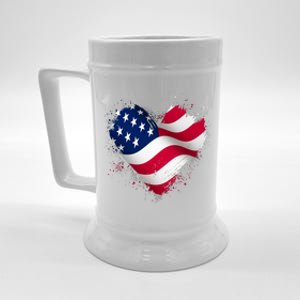 Patriotic Usa American Flag Heart Beer Stein