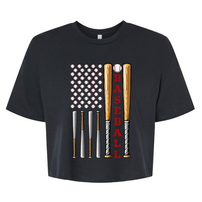 Patriotic Us American Baseball Flag Vintage Baseball Flag Bella+Canvas Jersey Crop Tee