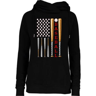 Patriotic Us American Baseball Flag Vintage Baseball Flag Womens Funnel Neck Pullover Hood