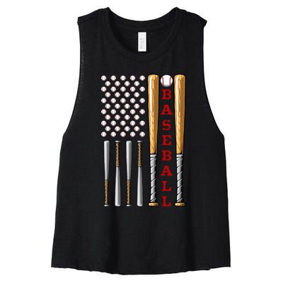 Patriotic Us American Baseball Flag Vintage Baseball Flag Women's Racerback Cropped Tank