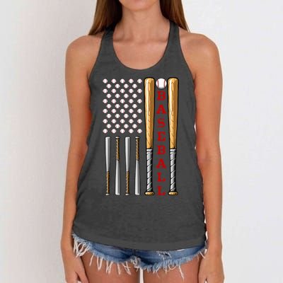 Patriotic Us American Baseball Flag Vintage Baseball Flag Women's Knotted Racerback Tank