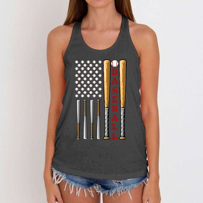 Patriotic Us American Baseball Flag Vintage Baseball Flag Women's Knotted Racerback Tank