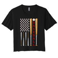 Patriotic Us American Baseball Flag Vintage Baseball Flag Women's Crop Top Tee