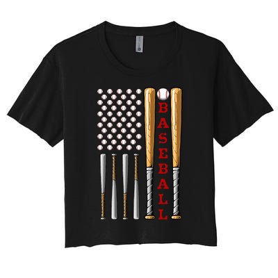 Patriotic Us American Baseball Flag Vintage Baseball Flag Women's Crop Top Tee