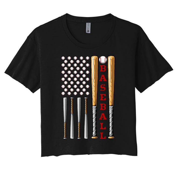 Patriotic Us American Baseball Flag Vintage Baseball Flag Women's Crop Top Tee