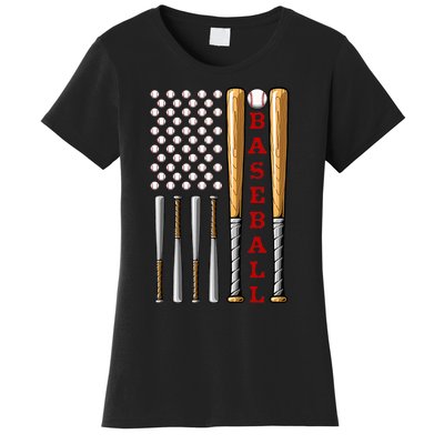 Patriotic Us American Baseball Flag Vintage Baseball Flag Women's T-Shirt