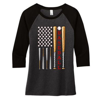 Patriotic Us American Baseball Flag Vintage Baseball Flag Women's Tri-Blend 3/4-Sleeve Raglan Shirt