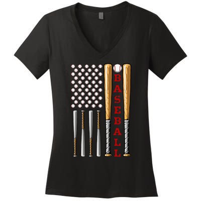 Patriotic Us American Baseball Flag Vintage Baseball Flag Women's V-Neck T-Shirt