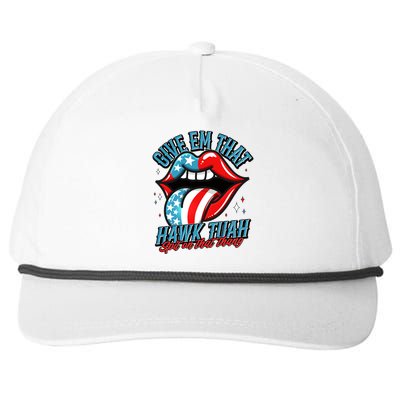 Patriotic Usa American Flag Lips Give Em That Hawk Tuah Spit On That Thang Snapback Five-Panel Rope Hat