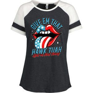 Patriotic Usa American Flag Lips Give Em That Hawk Tuah Spit On That Thang Enza Ladies Jersey Colorblock Tee