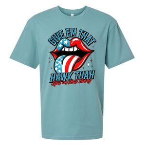 Patriotic Usa American Flag Lips Give Em That Hawk Tuah Spit On That Thang Sueded Cloud Jersey T-Shirt