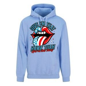 Patriotic Usa American Flag Lips Give Em That Hawk Tuah Spit On That Thang Unisex Surf Hoodie