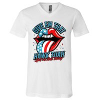 Patriotic Usa American Flag Lips Give Em That Hawk Tuah Spit On That Thang V-Neck T-Shirt