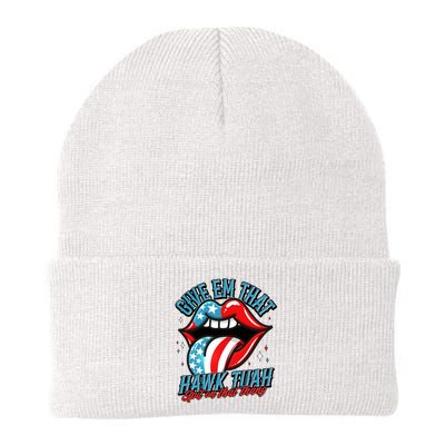 Patriotic Usa American Flag Lips Give Em That Hawk Tuah Spit On That Thang Knit Cap Winter Beanie