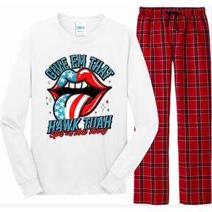 Patriotic Usa American Flag Lips Give Em That Hawk Tuah Spit On That Thang Long Sleeve Pajama Set