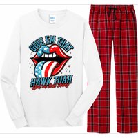 Patriotic Usa American Flag Lips Give Em That Hawk Tuah Spit On That Thang Long Sleeve Pajama Set