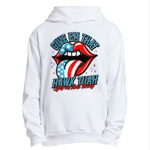 Patriotic Usa American Flag Lips Give Em That Hawk Tuah Spit On That Thang Urban Pullover Hoodie