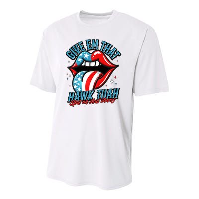 Patriotic Usa American Flag Lips Give Em That Hawk Tuah Spit On That Thang Youth Performance Sprint T-Shirt