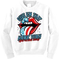 Patriotic Usa American Flag Lips Give Em That Hawk Tuah Spit On That Thang Kids Sweatshirt