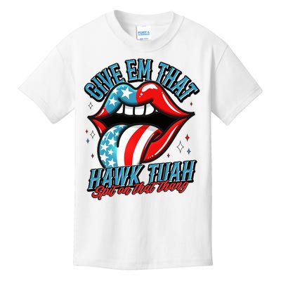 Patriotic Usa American Flag Lips Give Em That Hawk Tuah Spit On That Thang Kids T-Shirt