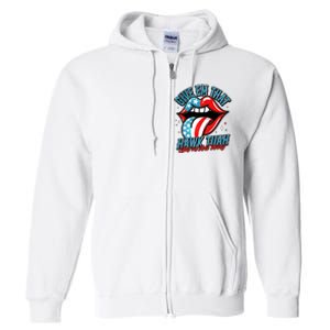 Patriotic Usa American Flag Lips Give Em That Hawk Tuah Spit On That Thang Full Zip Hoodie