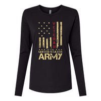 Patriotic U.S Army Veteran Red Line American Flag Vintage Womens Cotton Relaxed Long Sleeve T-Shirt